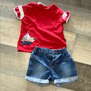 Mayoral Red Tee and Blue Denim Shorts Set